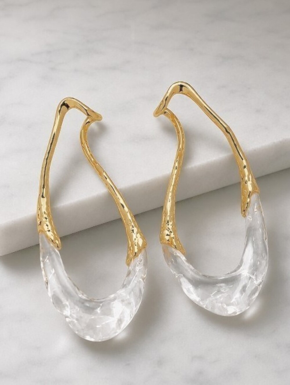 Gold and Clear Sculpted Hoop Earrings